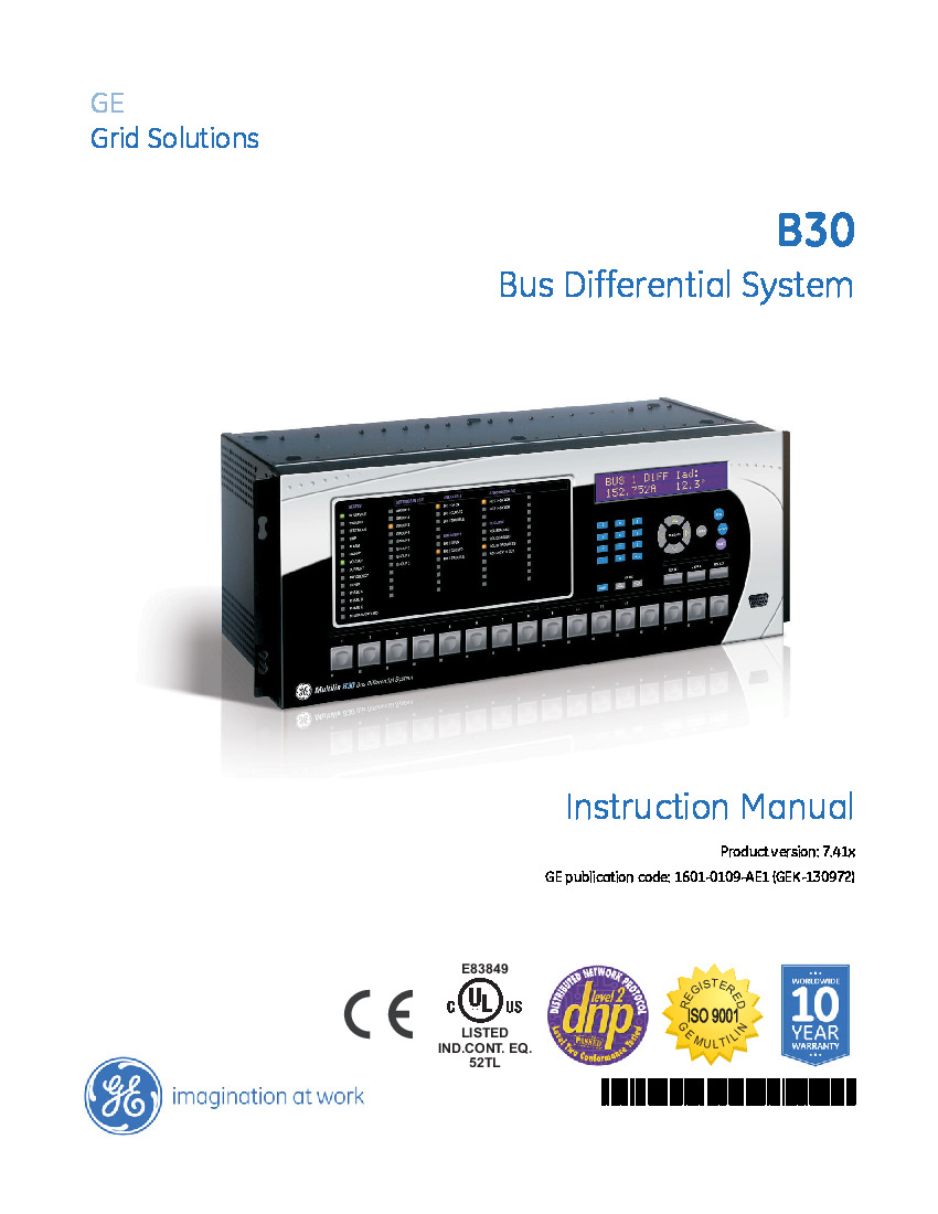 First Page Image of B30-G00-HCH-F8F-H6P-LXX-N6P-SXX-U5F-WXX GE B30 Universal Relays Manual 1601-0109-AE1.pdf